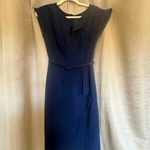 Fitted Navy Below the Knee Dress - Exquisite and Flattering